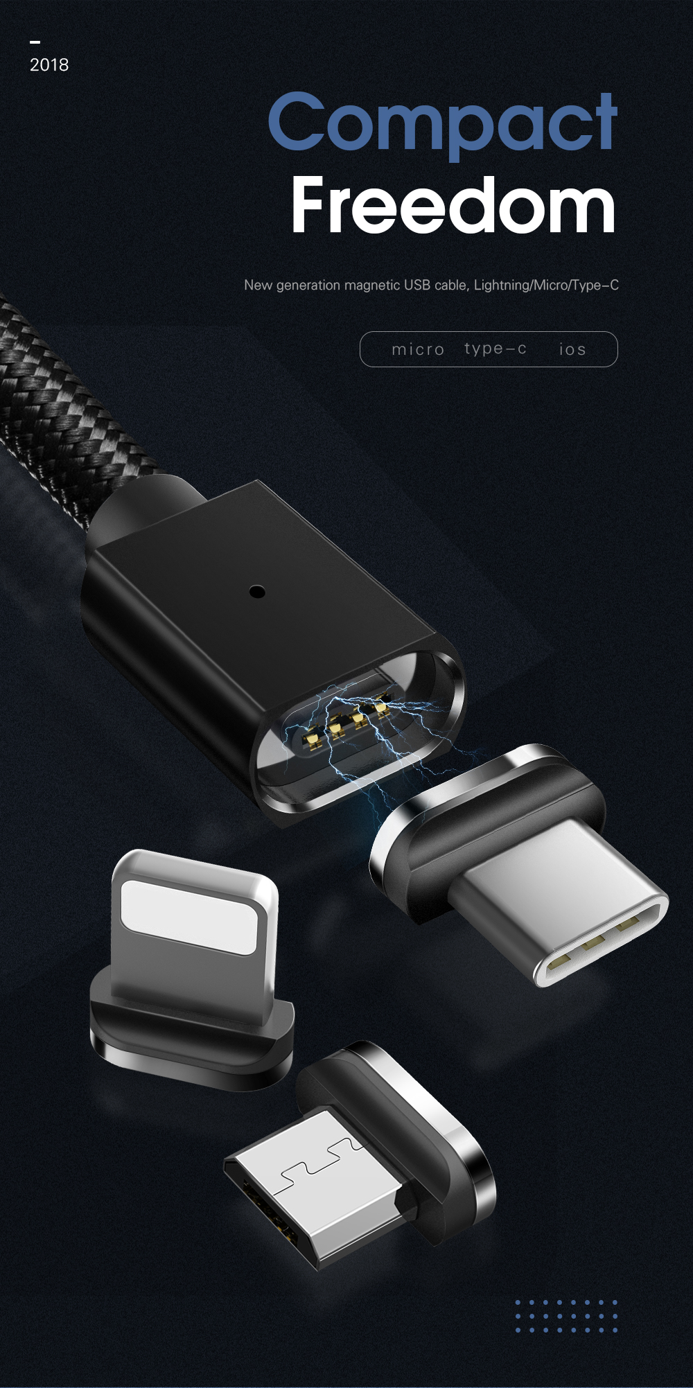 Magic Power Type C USB Magnetic Cables 3 In 1 1M 2M 3A Fast Charging For Type C Devices