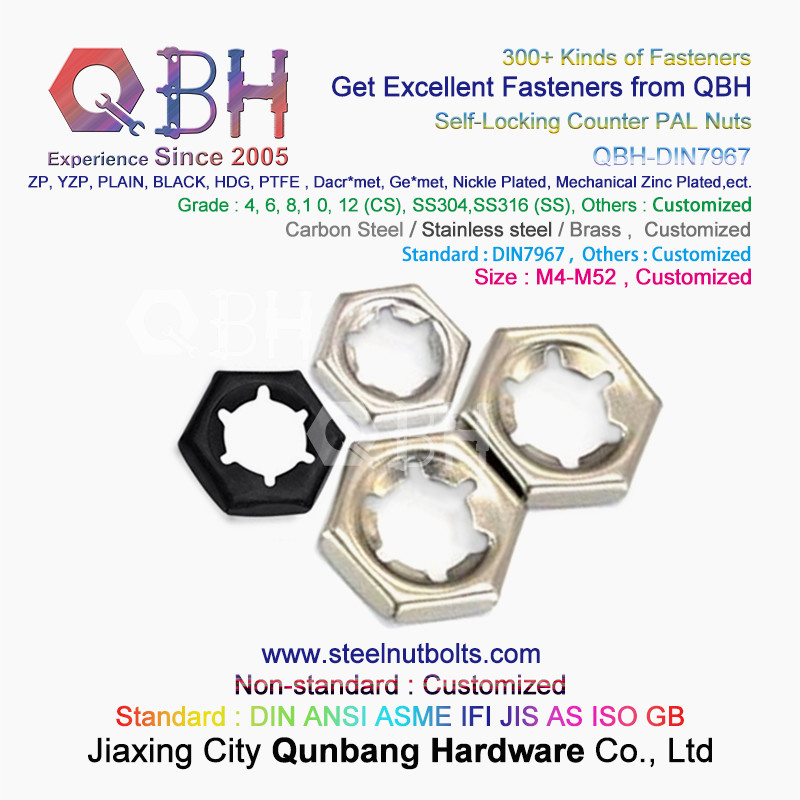 QBH DIN 7967 M4 To M52 Black 6 Locking Teeth Carbon Steel / Stainless Steel Self Lock Counter Nuts / Pallnut