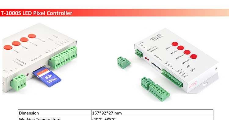 LED Pixel Controller T-1000s K-1000c K-8000c SD Card Programmable Ws2811 Ws2812b Ws2815 Sk6812 RGB LED Strip Pixel Contr