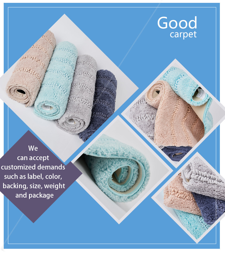 Non Slip Loop Pile Bath Mat Polyester Shaggy Microfiber Tufted