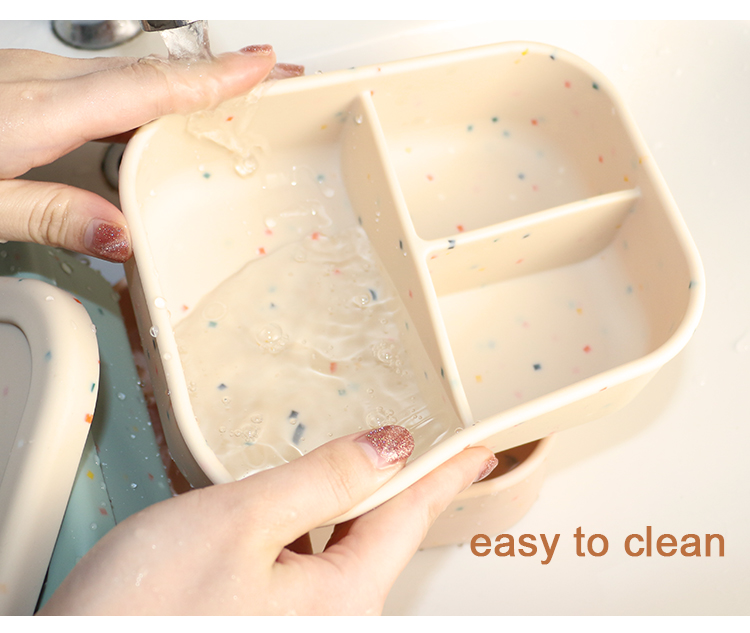 3 Compartment Silicone Lunch Containers , Reusable Silicone Bento Lunch Box Leak Proof