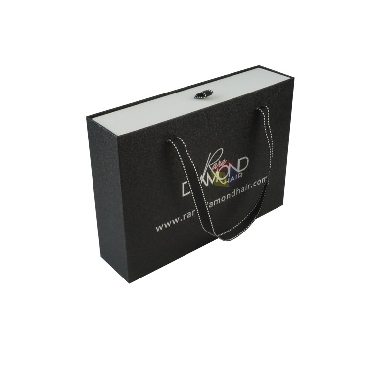 Custom Black Drawer Hair Packaging Boxes With Handle Packaging Boxes For Wigs