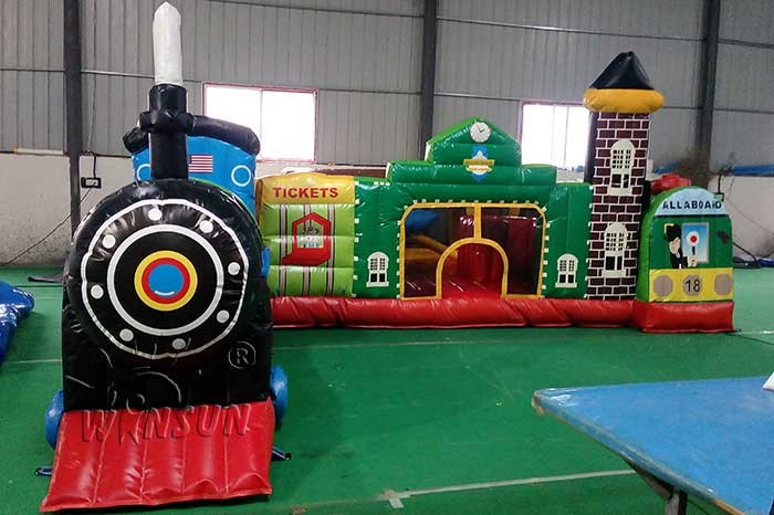 PVC Tarpaulin Inflatable Fun City Express Train Station Themed For Home Yard