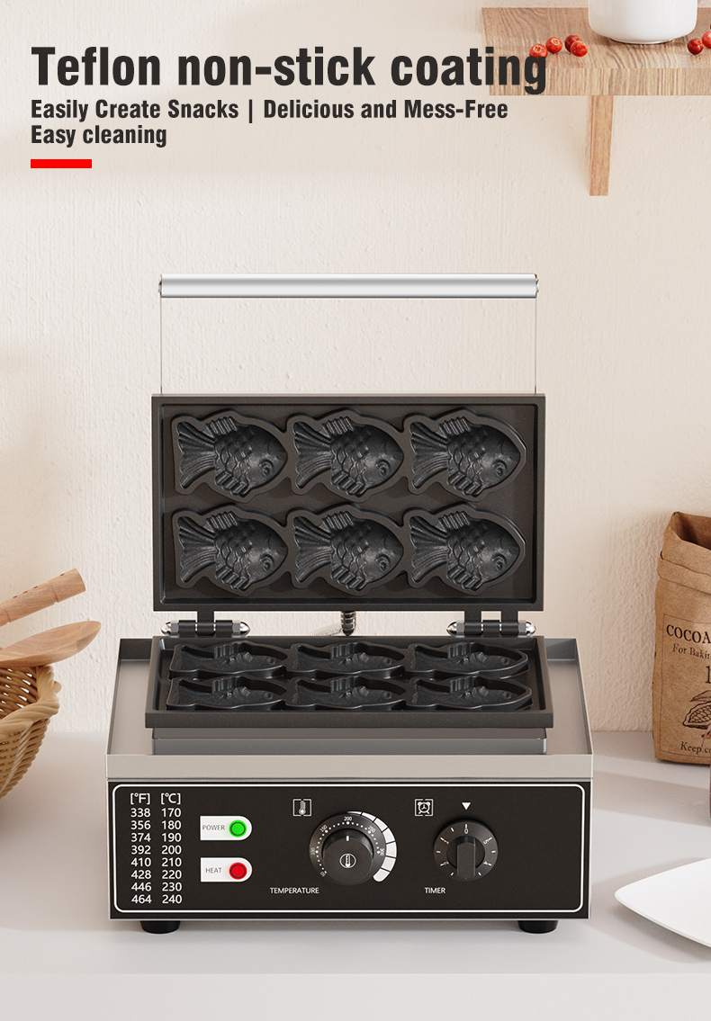 Electric Mini Fish Taiyaki Maker Stainless Steel 6 Fish Shaped Waffle Baker Machine