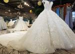 Luxury Bridal Ball Gowns Off Shoulder Sweetheart Lace Long Tail Crystal Beading