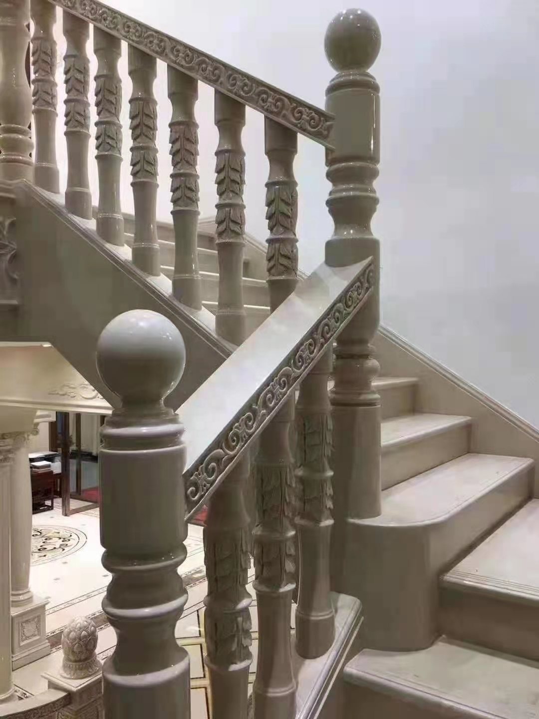 Customized Hotel or Villa White Marble Alabaster Stair Baluster Modern Design Style
