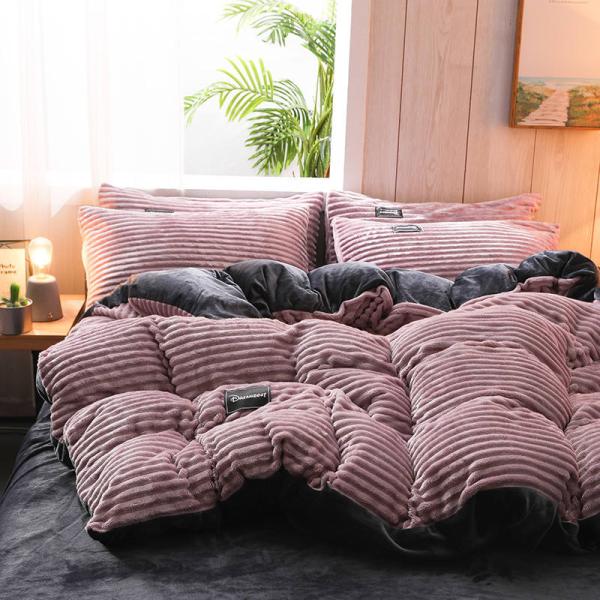 Single Bedding Set 4 Pcs Flannel Duvet Cover Flat Sheet Pillow Cases Sustainable Queen King Size