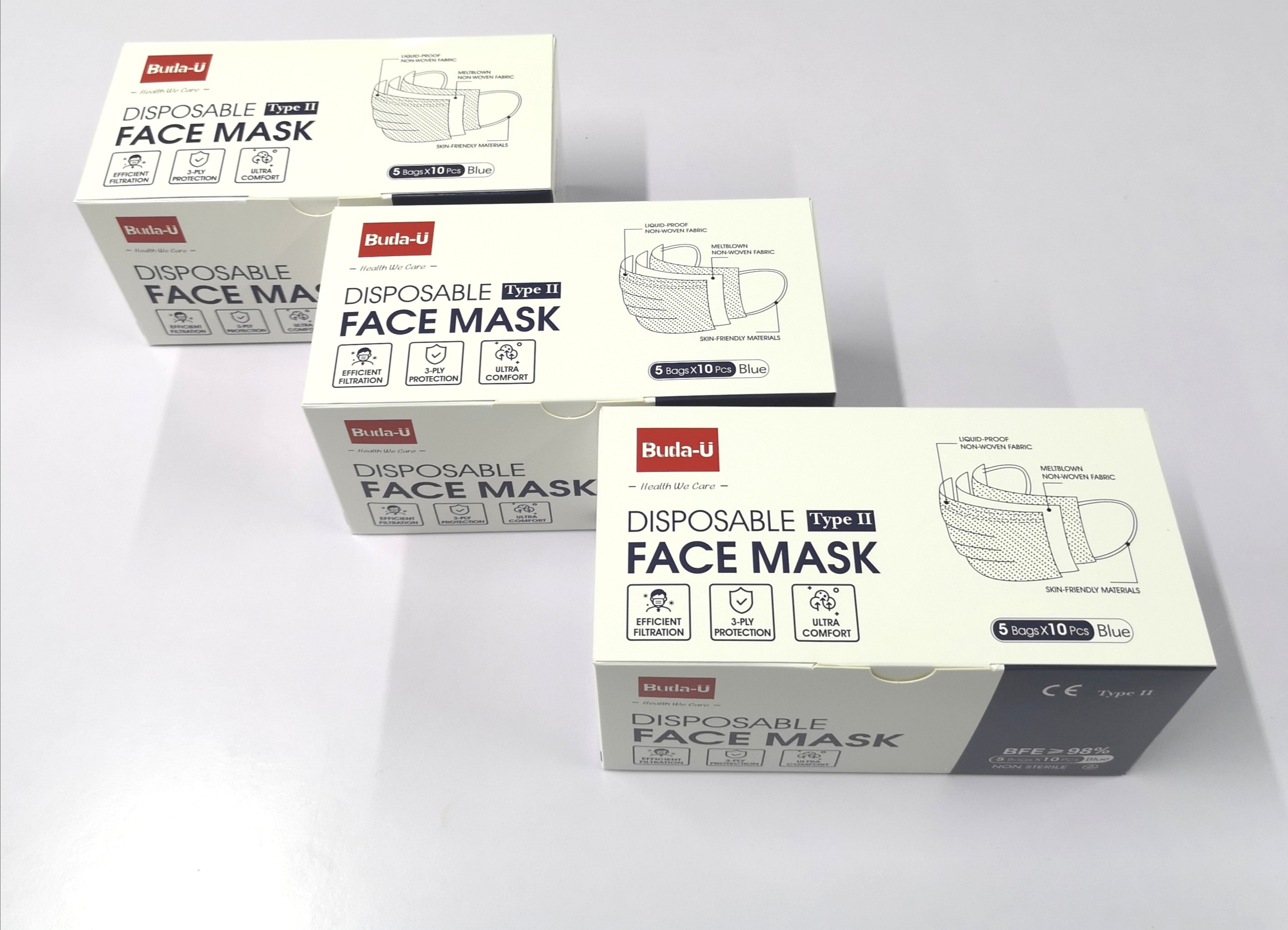 3 Layer Adult Disposable Medical Protective Mask BFE≥98% 5 Packs X 10 Pcs