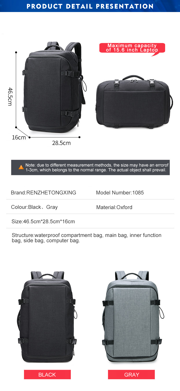 20-35L Waterproof Travel Laptop Backpack With Charger OEM ODM