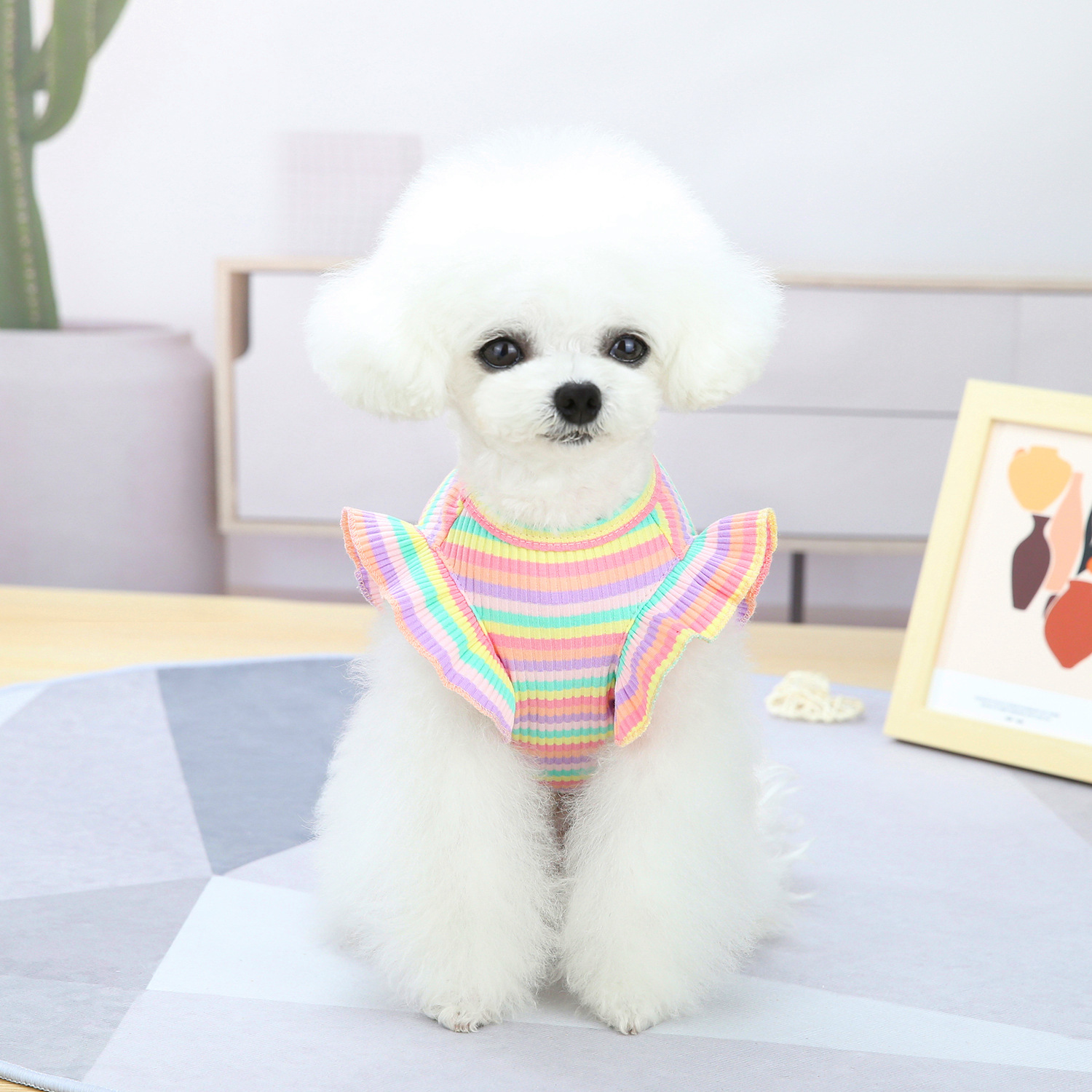 Embroidered Dog Pet Clothes Pure Cotton With Classic Stripes