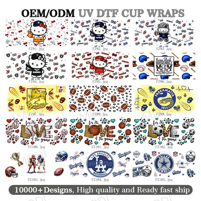 Hello Kitty 16Oz Baseball Sports Balls UV DTF Transfer Cup Wrap Stickers For Glass Tumblers Custom Designs