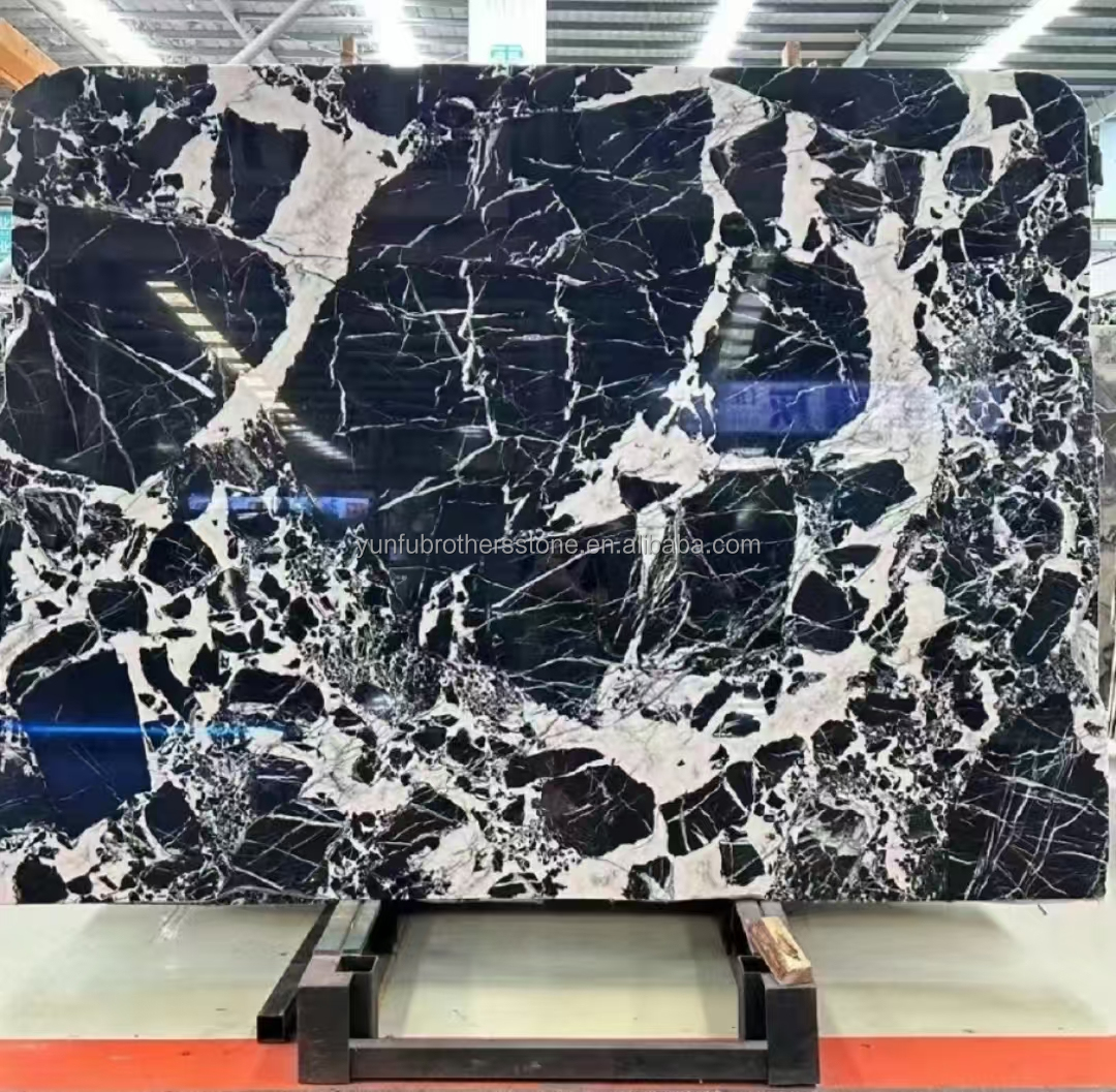 Polished Napoleno Black Marble Glossy Stone for Hotel Villa Long Wall Panel Floor Tile