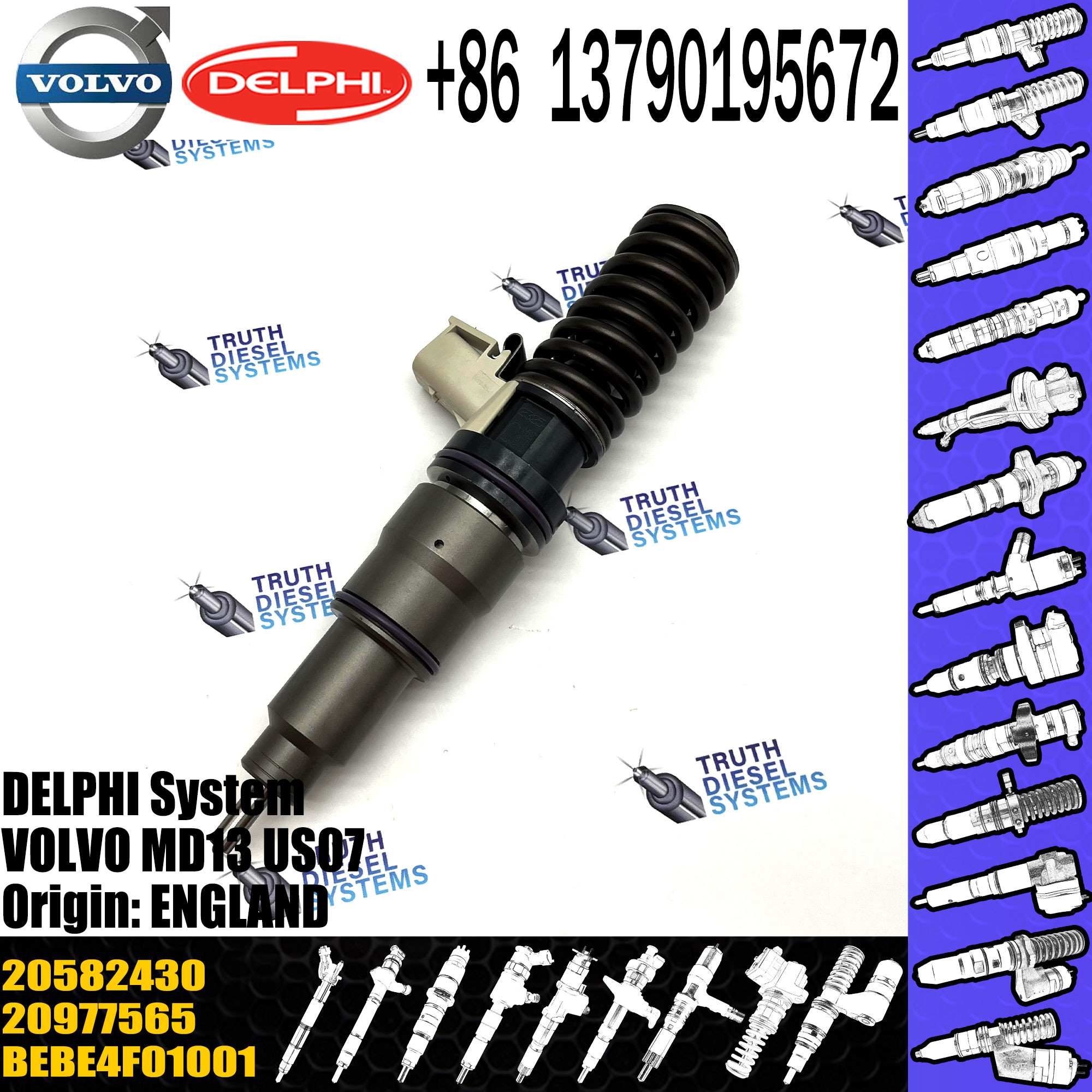 High Quality Diesel Engine Fuel Common Rail Injector 20965224 20582430 For VOL MD13 US07 20977565