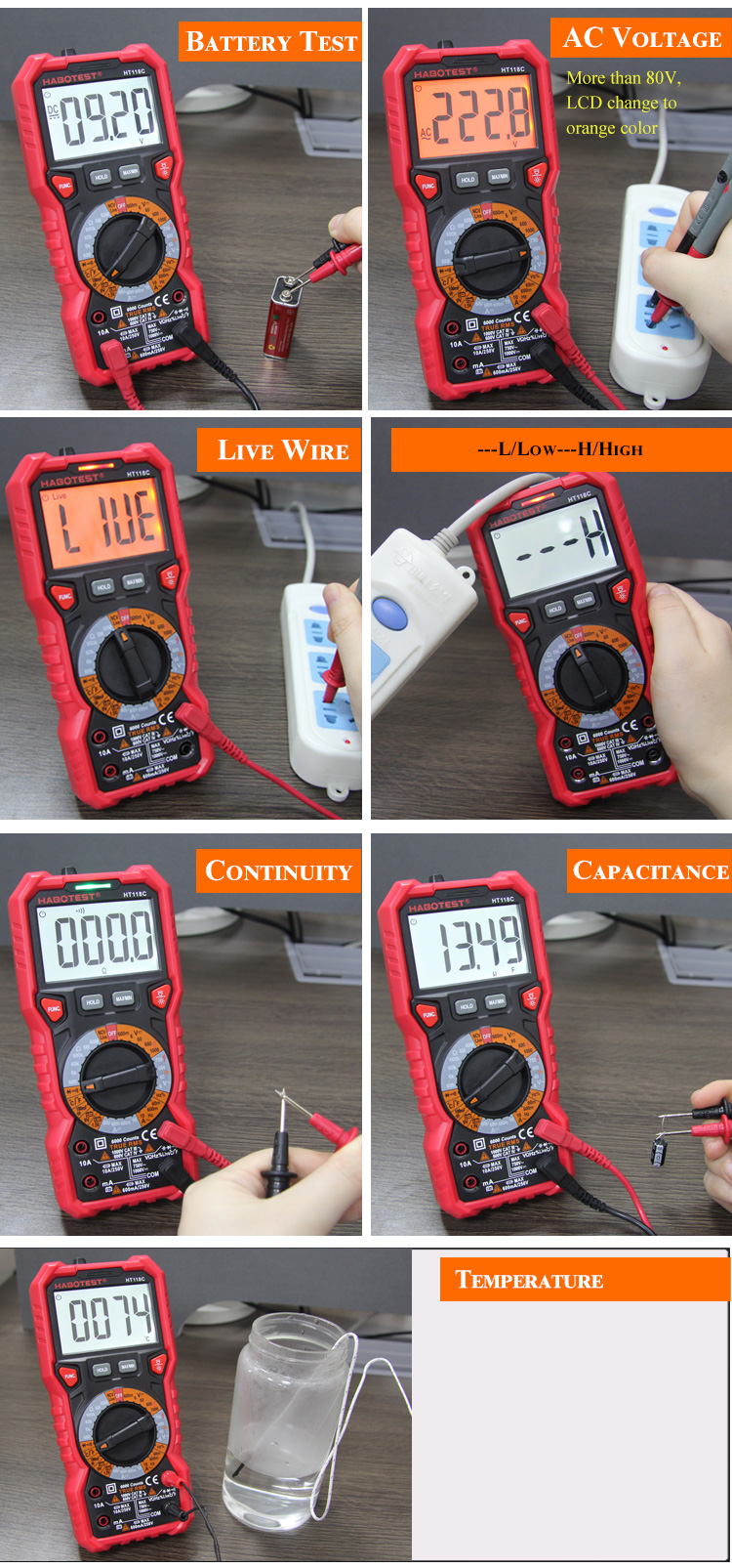 HABOTEST 1000V AC DC Analog Auto Range CE Automotive Professional Digital Multimeter 100mF Best Autorange Multimeter Dig