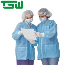 China Lint Free PP Disposable Lab Coats 30gsm With Knitted Collar wholesale