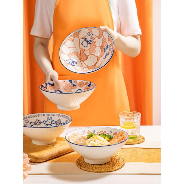 Ready To Ship In Stock Personalized Ceramic Bowls Gift Set Colorful Printed Under Glazed Kitchen 4pcs Soup 6.5 Inch 8 Inch