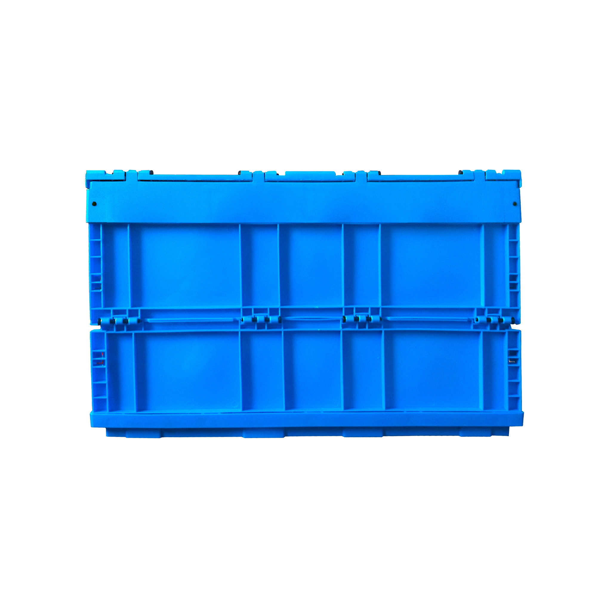 600*400*368 Mm Logistics Collapsible Plastic Box Attached Lids Blue Color