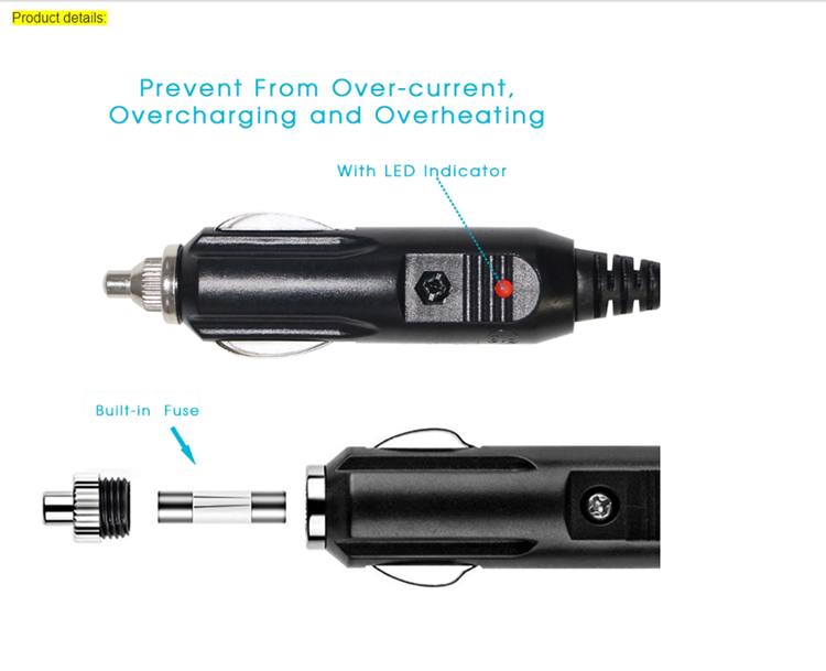 Home Appliance Car Cigarette Lighter , 1.2m DC Power Car Charger Lighter