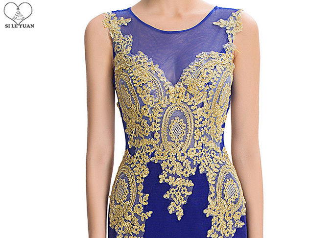 Velvet Fishtail Long Mermaid Style Prom Dress Gold Lace Sleeveless Open Back