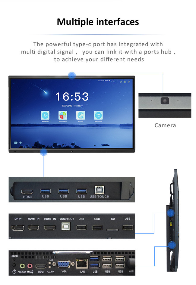 ROHS 65 Inch Touch Screen Display Teacher Interactive Whiteboard