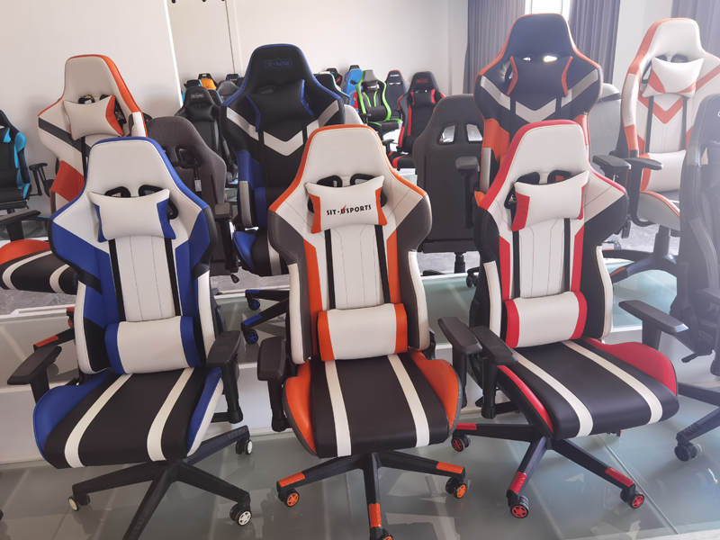 PU Castors Leather Reclining Gamer Chair with LED Light Bar Racer RGB Gaming Chair