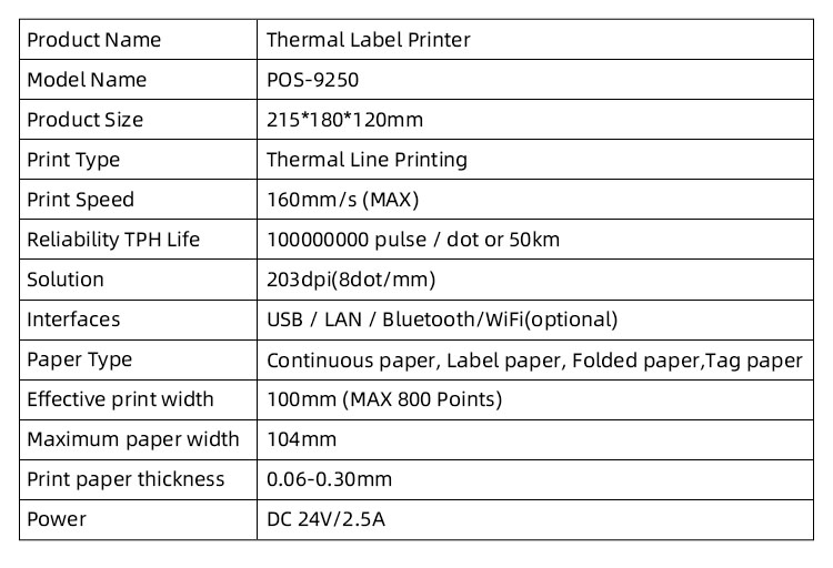 USB / LAN /BT /WIFI Interface Type Thermal Receipt Printer for Label Printing