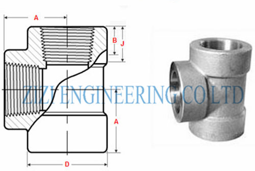 Threaded Reducer Steel Pipe Tee 2 x 1 Inch 3000 # ASTM A182 F53 BS 3799