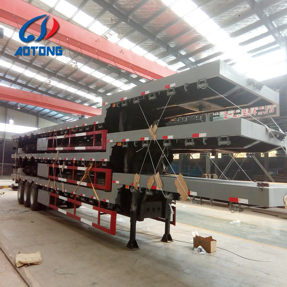 Japan Market Semi Truck Flatbed Trailer with 80T Max Payload and Hydraulic Ladder