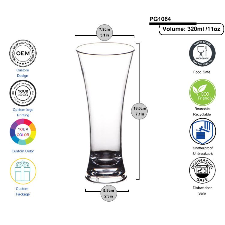 Shatterproof Water Juice Plastic Beer Glasses Cold Soft Plastic Drink Glasses 320ml