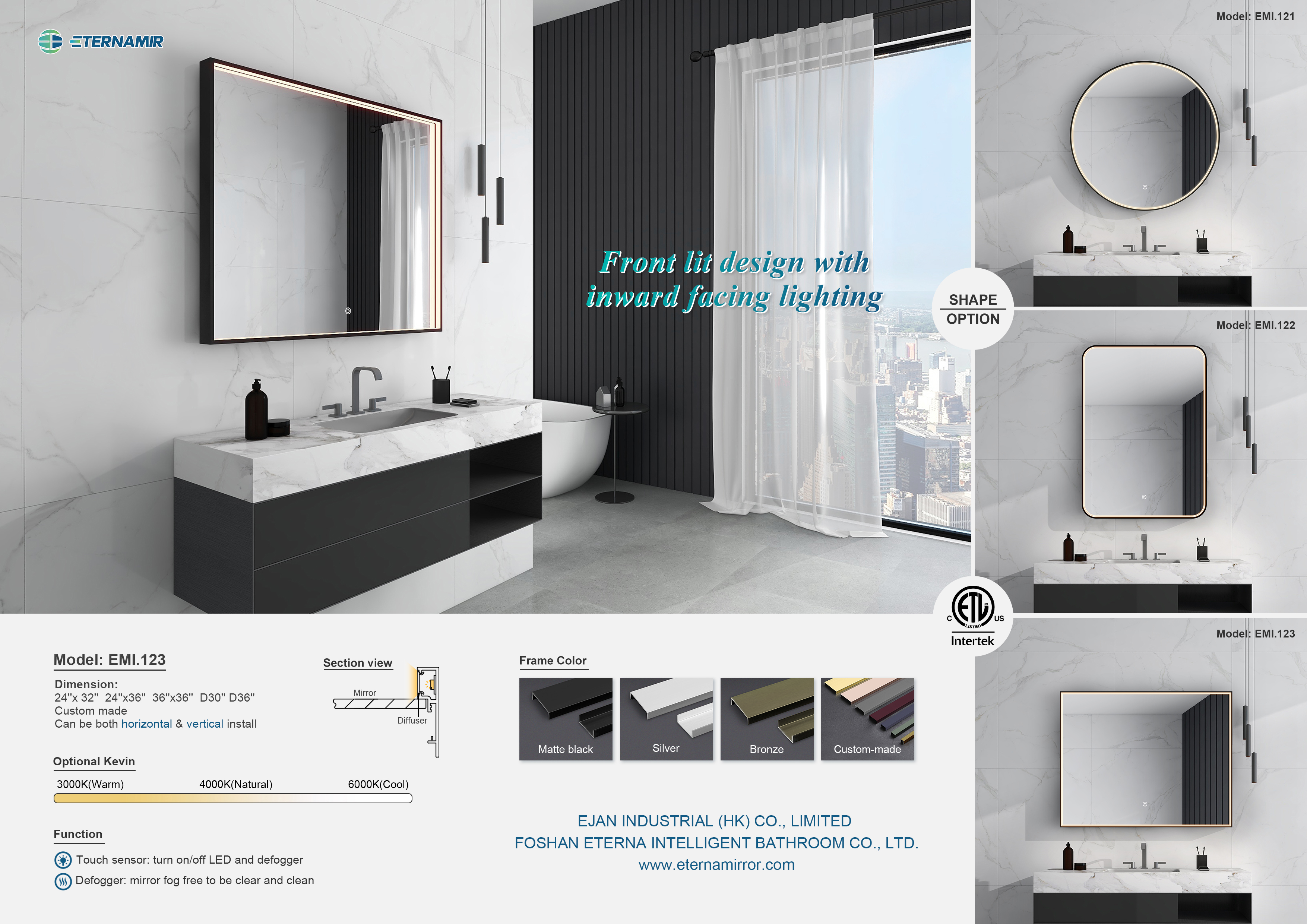 Illuminated Bluetooth Bathroom Mirror With Color Temperature Options And 90° Shine Angle