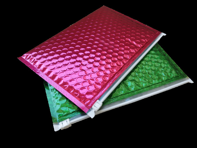 Full color metallic foil padded bubble zipper lock bag cosmetics packaging zipper bubble bag