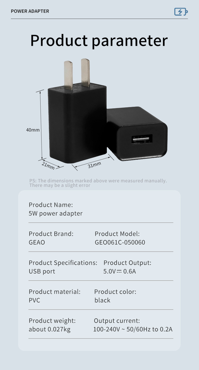 12V 0.5A AC DC Wall Mounted USB Charger With Short Circuit Protection