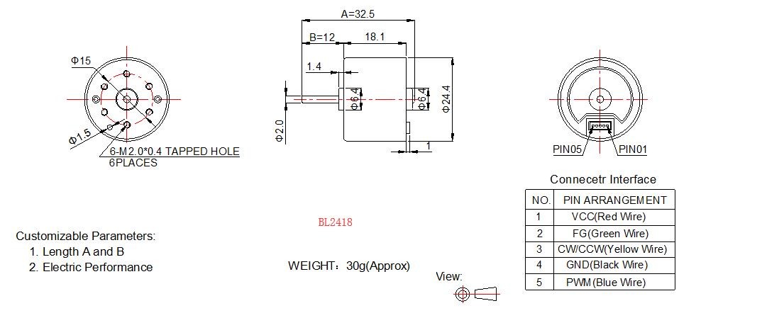 24v Brushless DC Motor Japan IC 24mm Inrunner For Home Appliance Ball Bearing Available