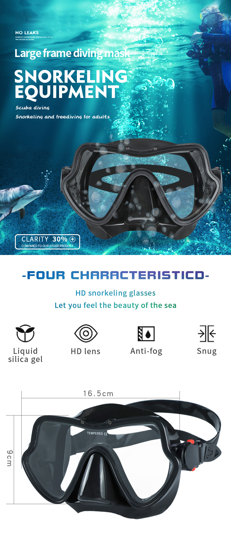 Underwater Diving Training Panoramic Snorkel Mask Goggles Waterproof