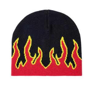 China Fashion Fire Design Knit Beanie Hats Woven Label Character Style on sale