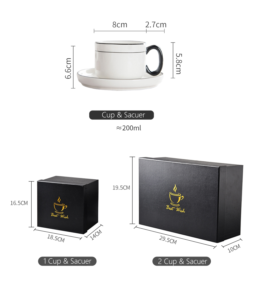 200ml Volume Kitchen Tabletop Ceramic Cappuccino Cups With Saucers For Business Gifts