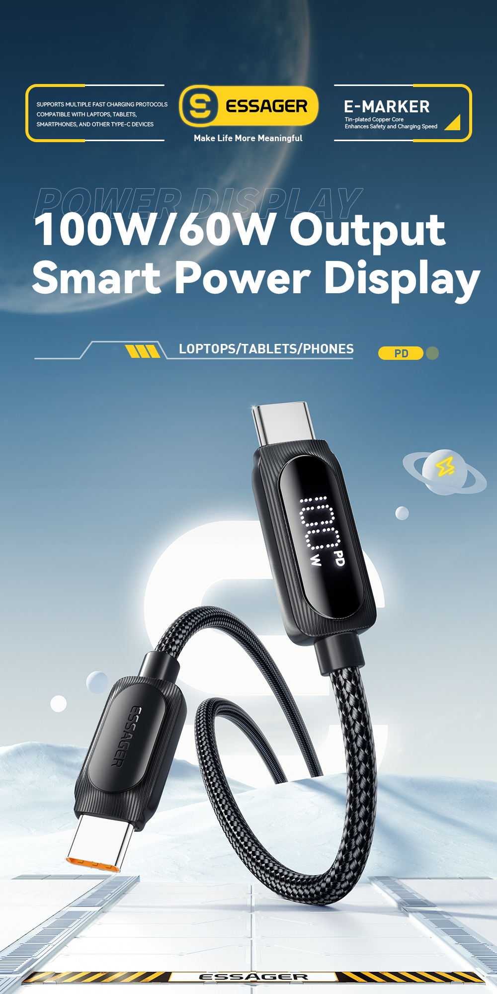 ESSAGER ES-X57 Series 60W 100W USB C Fast Charging Cable Type C