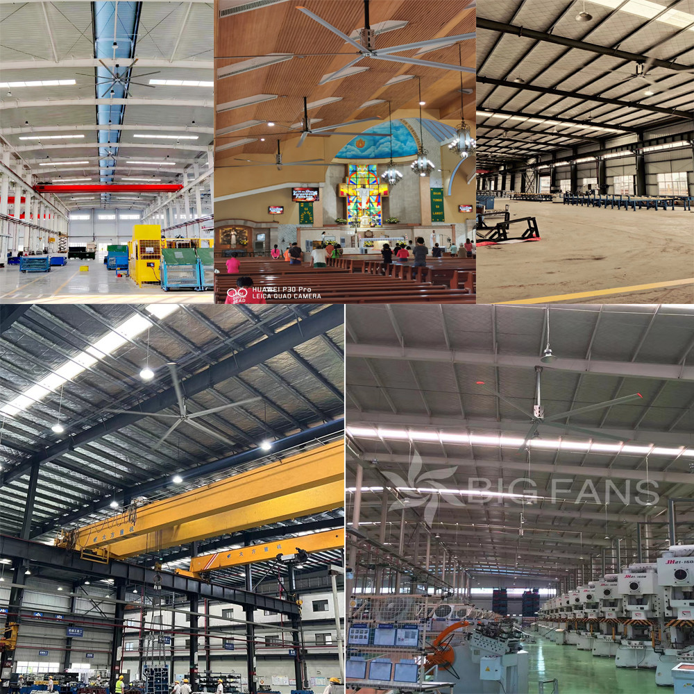 Safety Installation HVLS Ceiling Fans Gearbox Type For Warehouse Ventilation