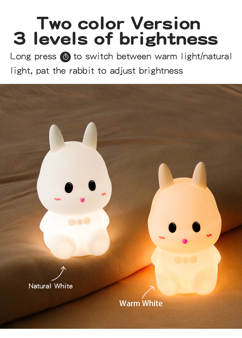 Baby Night Lamp with LED Light Source Bunny Rabbit Shaped Smart Touch Night Light
