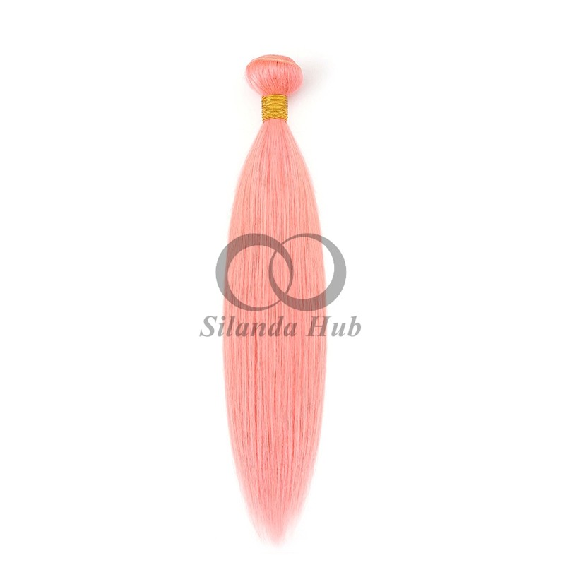 Pink Straight Remy Human Hair Bundles Sew In Weave Bundles Brazilian Bundle Deals