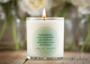 China 100% paraffin wax unscented memorial glass candle with printed label wholesale