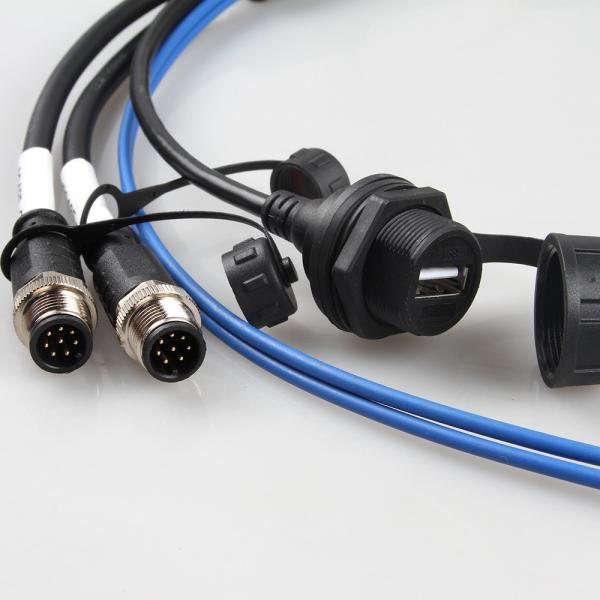 Aerospace Waterproof Wire Harness Cable Assembly M12+USB Female+Fiber Optic
