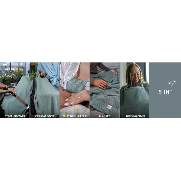 5-in-1 Muslin Nursing Cover up for Breastfeeding & Baby Car Seat Cover