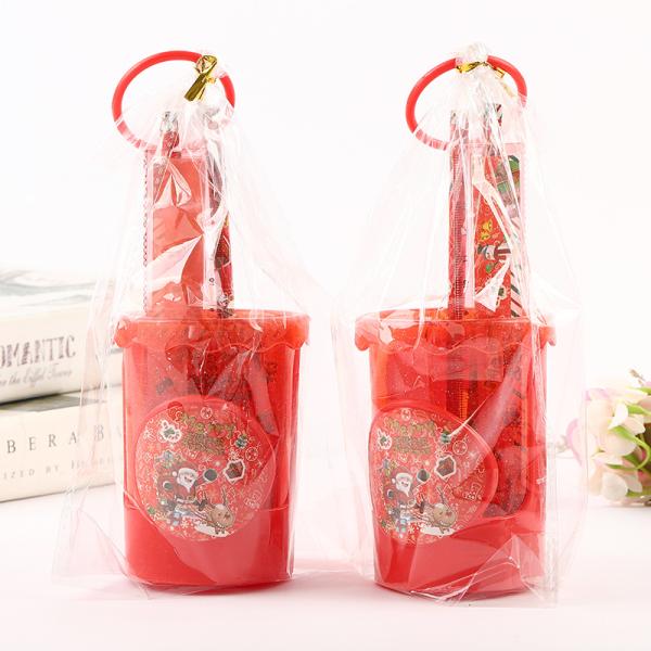 Children School Supplies Christmas Cartoon Eraser Pencil Set with Red Wood Pencils