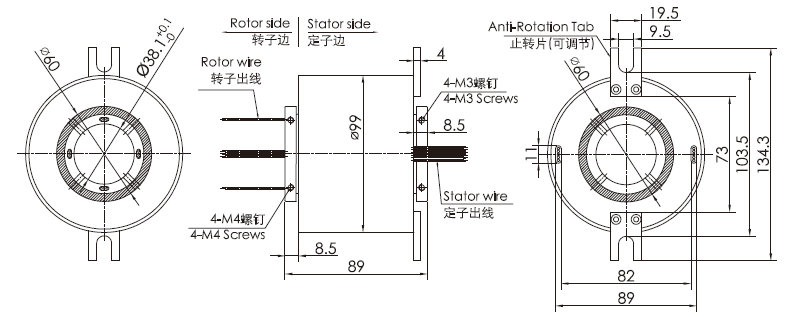 g038-12 series G038-12 Series Super High Speed Slip Ring(Max Speed 5000RPM) slip ring Drawing 