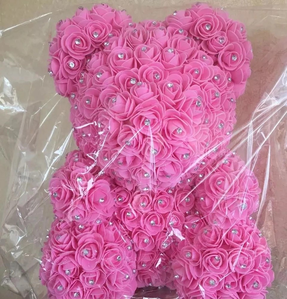 New Arrival Diamond Rose Bear Foam Rose Decorated Diamond Teddy Rose Bear