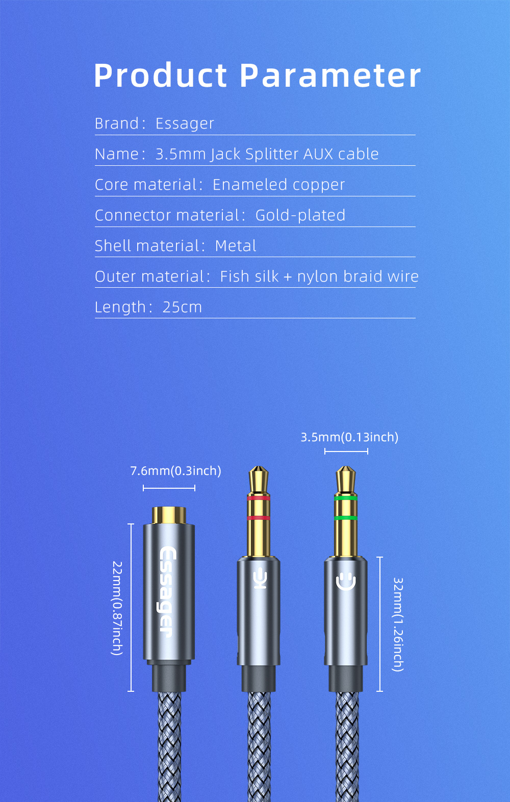 Audio Converter Female to 2 Male Audio Adapter Cable with 3.5MM Interface