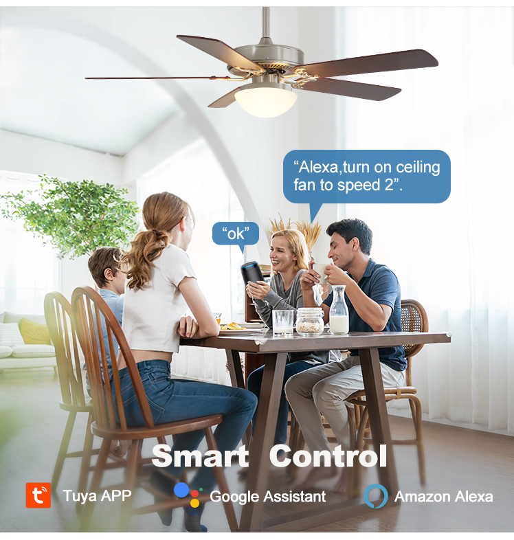 6 Speed Choice LED Ceiling Fan with 5 MDF Blades and Remote Control High CRI Ra 100