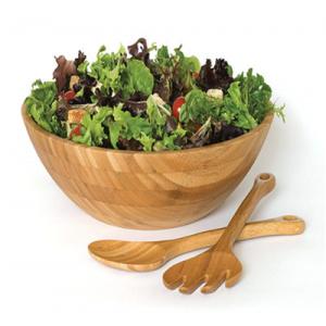 China Bamboo Wood Salad Bowl with 2 Server Utensils for high quality wholesale