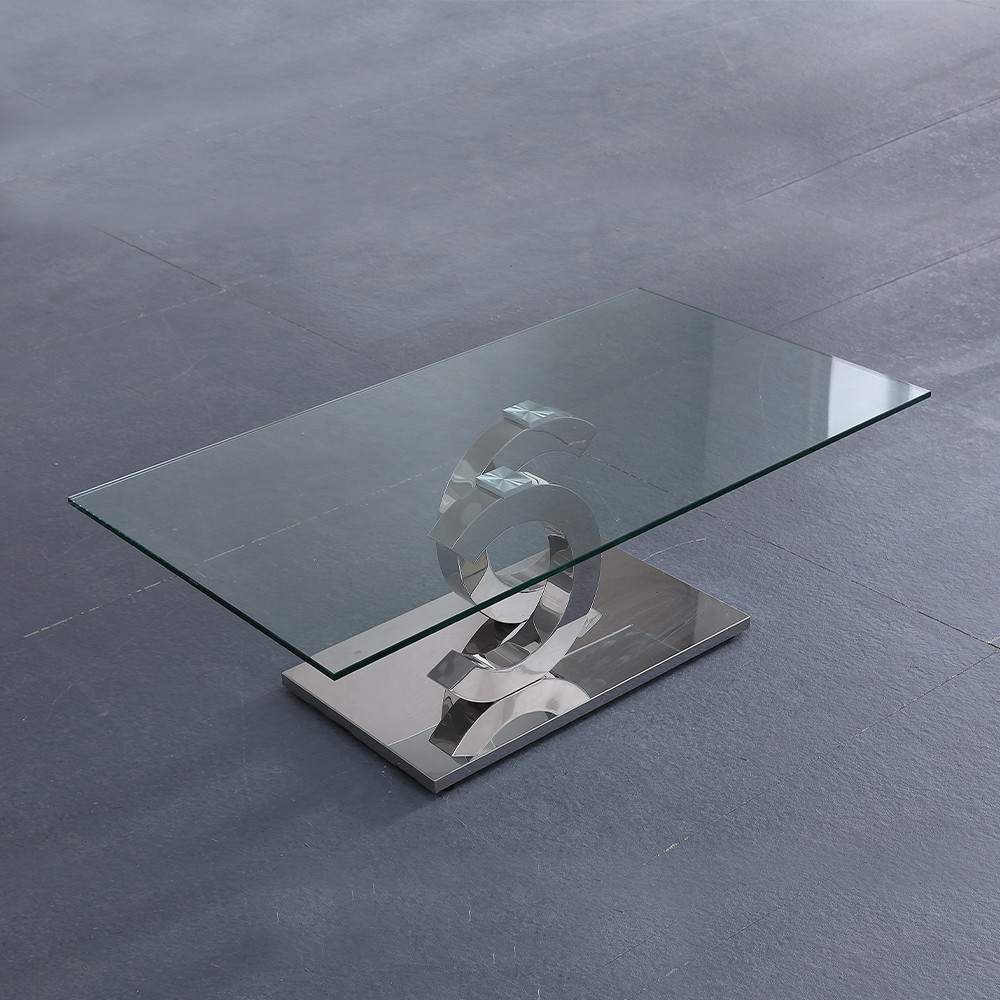 Clear 0.2cbm Tempered Glass Top Coffee Table polished stainless steel legs